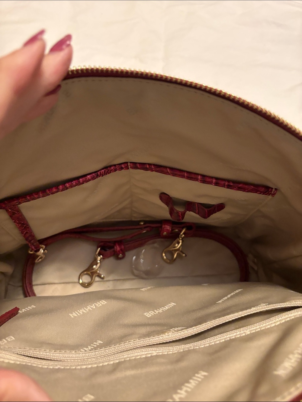 Brahmin Raspberry Croc-Embossed Satchel with Matching Wallet - Picture 5 of 6